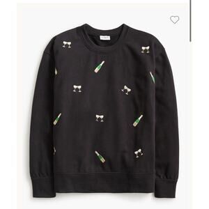 J Crew Party drinks embroidered sweatshirt Champagne size Small Black